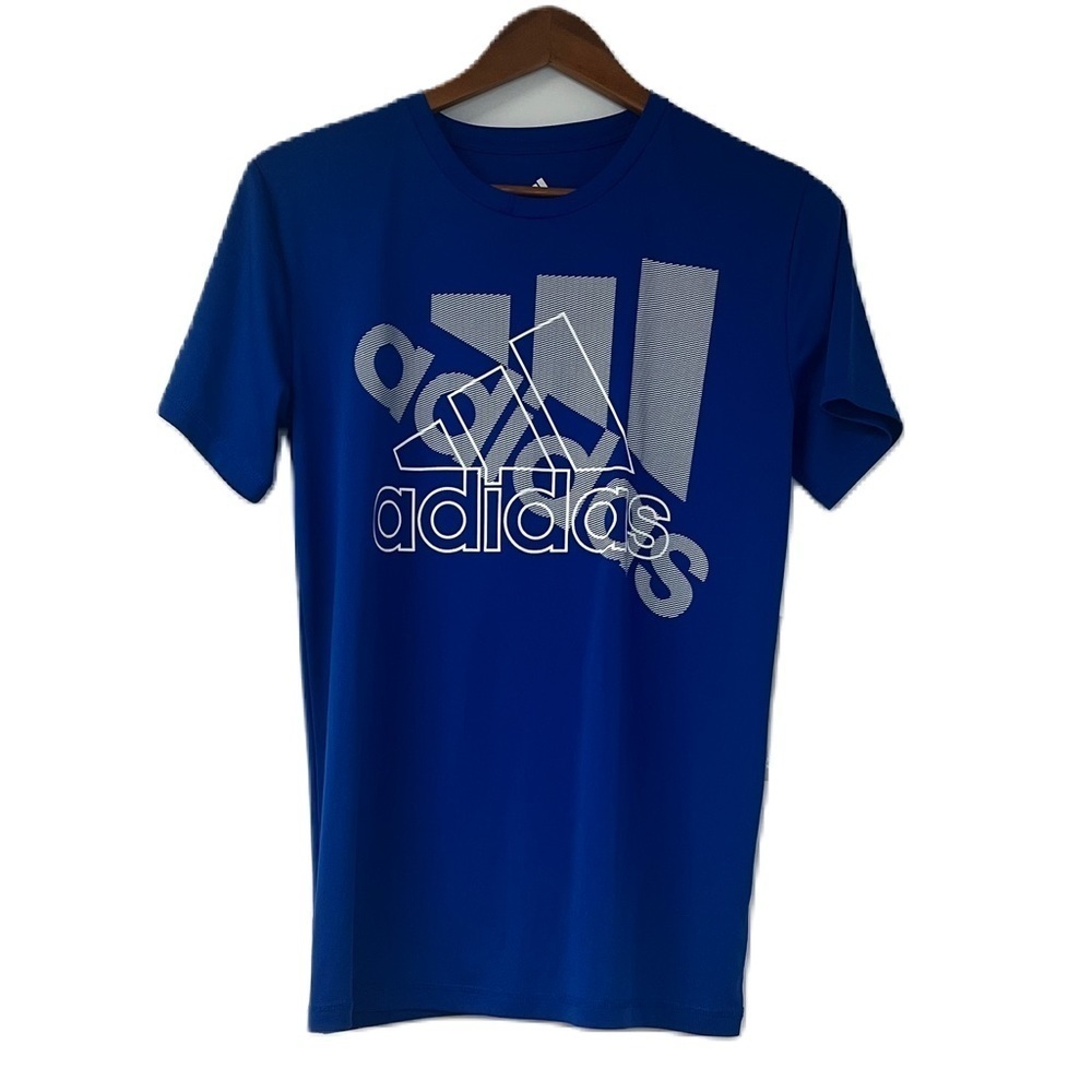 Adidas Boys L Blue white graphic logo short sleeve tee athletic sporty casual